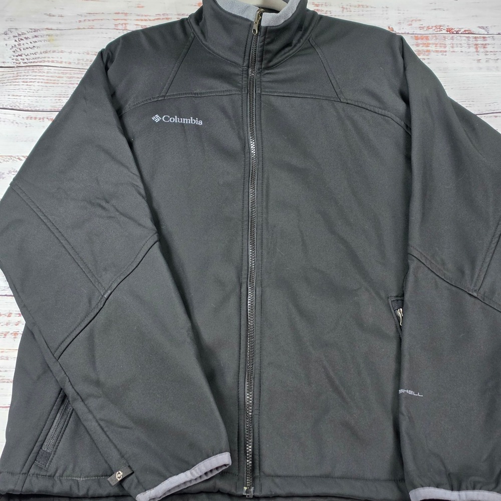 Columbia Softshell Jacket Mens Large Black Excellent Full Zip Fleece Lined